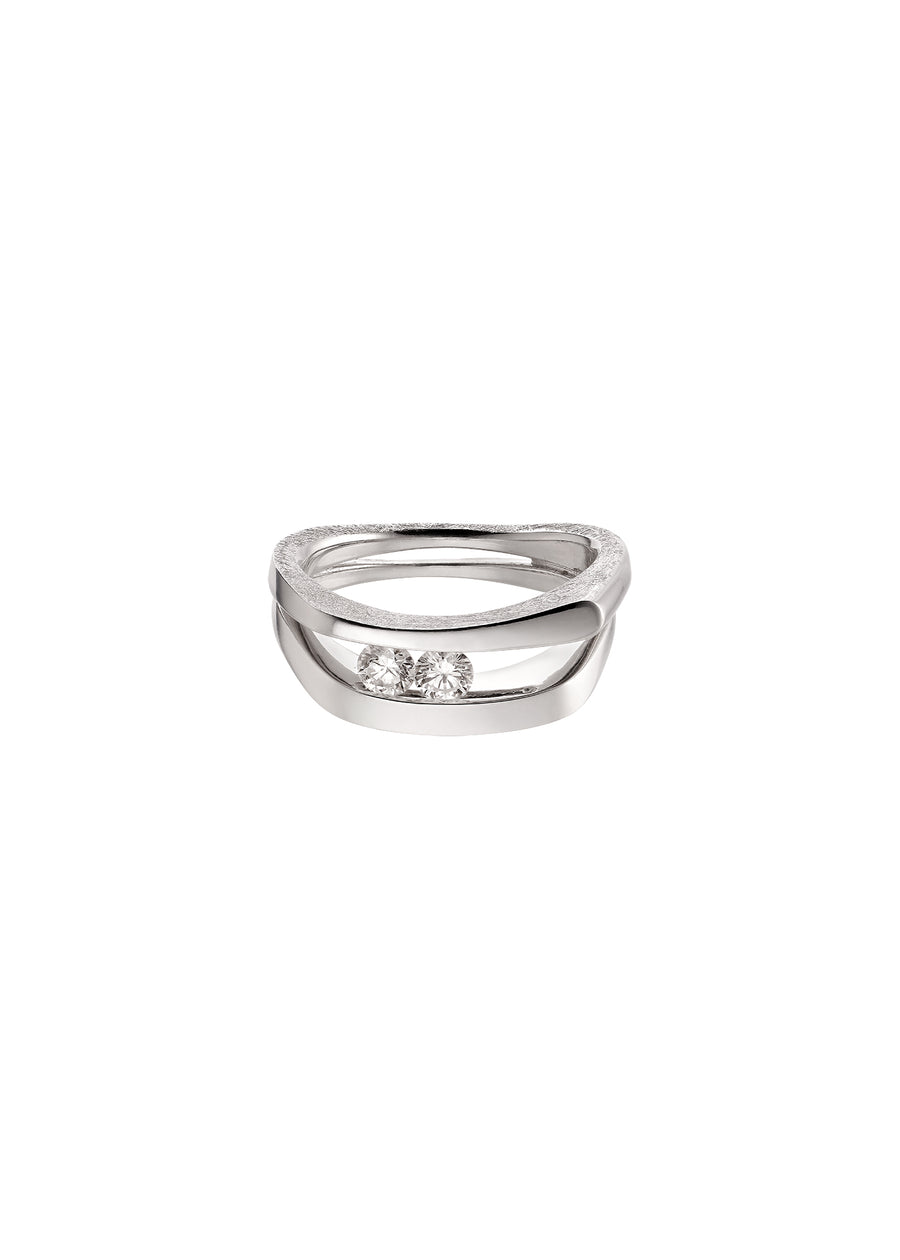 Ring med 2 Bevægelige Brillanter Hvidguld [0.30ct]