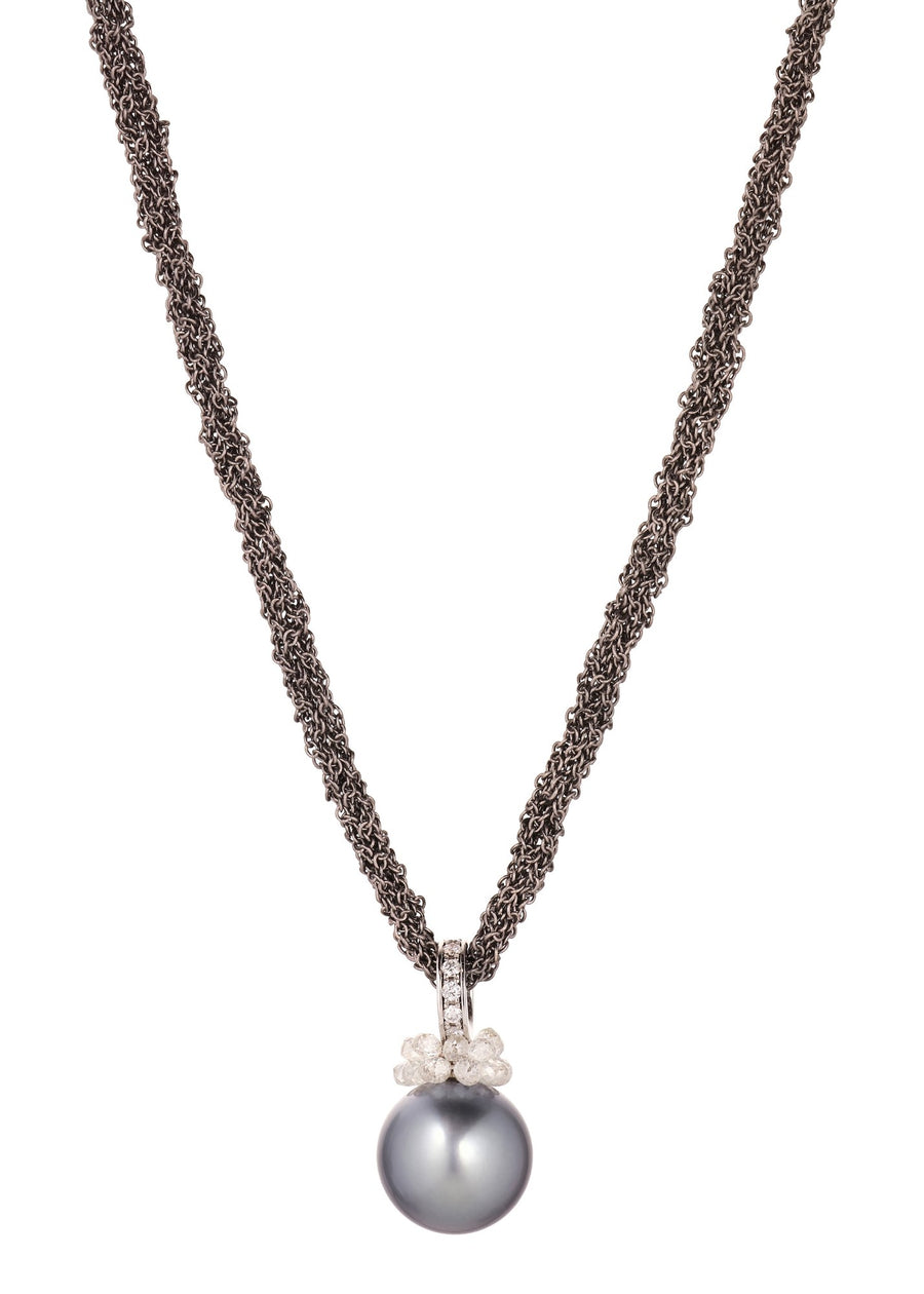 Collier Sølv/Hvidguld/Perle/Diamant