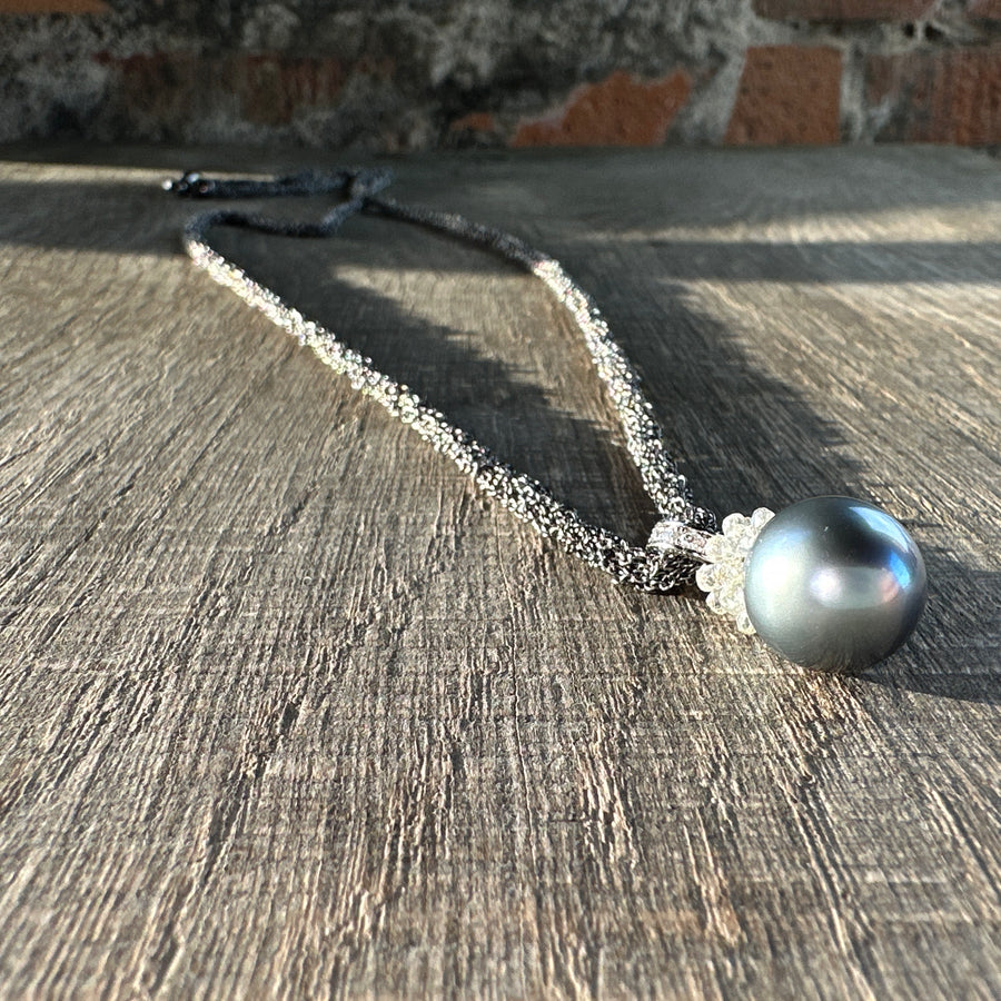 Collier Sølv/Hvidguld/Perle/Diamant