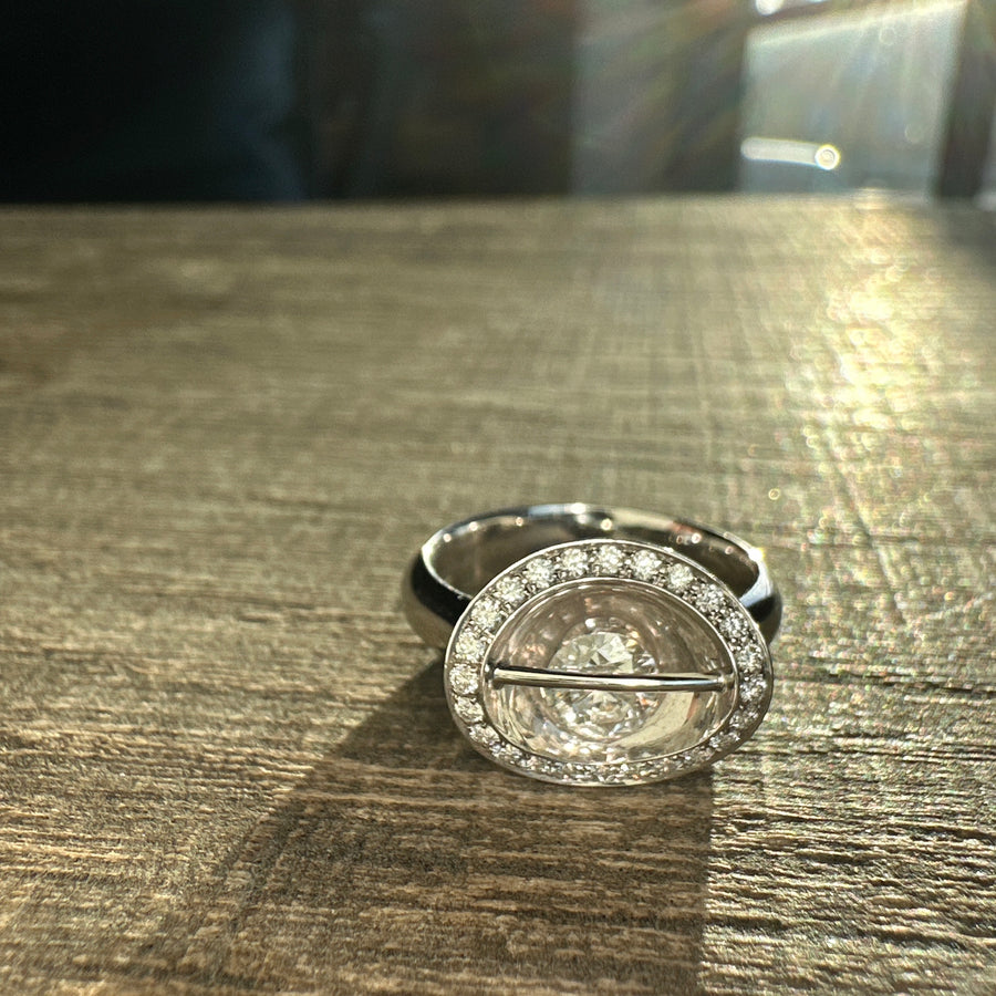Ring with Floating Diamond and Diamond Wreath in White Gold