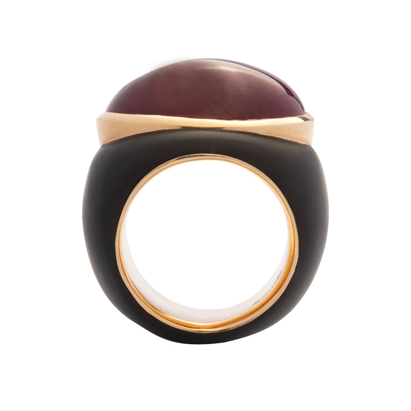 Ring Sort Stål/Guld og Rubin
